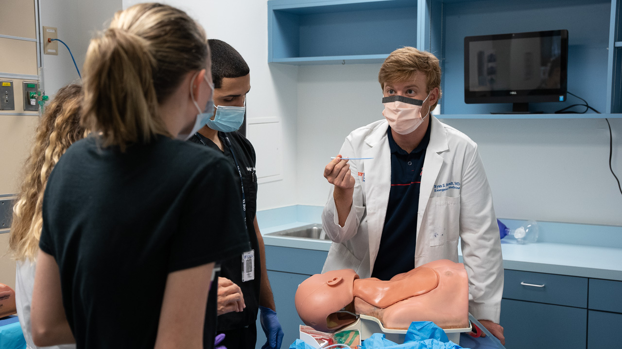 Medical students during a simulation center class