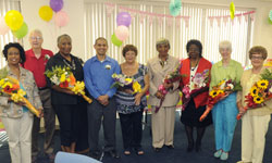 Image: During a recent luncheon, volunteers celebrating significant anniversaries with the organization were honored and thanked for their services. Pictured, L-R: Betty Jones, five years; Robert Evans, five years; Linda Lott, five years; Jyoti Chawla, 10 years; Phileen Soliven, 10 years; Arlene Reed, 15 years; Gloria Washington, 15 years; Peggy Wilchek, 20 years; and Dolores Simmons-Hallmark, 20 years.