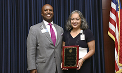 Image: Nipa Shah, MD, a professor and chair of community health and family medicine at UF COMJ, won the 2018 Robert C. Nuss Researcher/Scholar Award. She is joined by Leon L. Haley Jr., MD, MHSA, dean of the college.