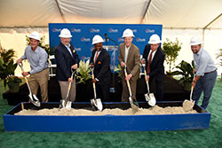 Image: Left to right: Chris Corr, Raydient Properties; John Drew, Nassau County Tax Collector; Leon Haley Jr., MD, MHSA, CEO, UF Health Jacksonville; David Guzick, MD, PhD, former president, UF Health; David Nelson, MD, interim president, UF Health; and Charles Adams, vice president of community development, Wildlight.