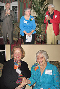 Image: [top] David S. Guzick, M.D. PhD, senior vice president for UF Health Affairs and President, UF & Shands Health System, left, with associate professor and coordinator of the Nurse Midwifery Program, Alice Poe, DSN, CNM, ARNP.
[bottom] Andrea C. Gregg, DSN, RN,
associate professor and campus director for the
University of Florida College of Nursing-Jacksonville, left, with JoAnn Patray, MSN, PhD.